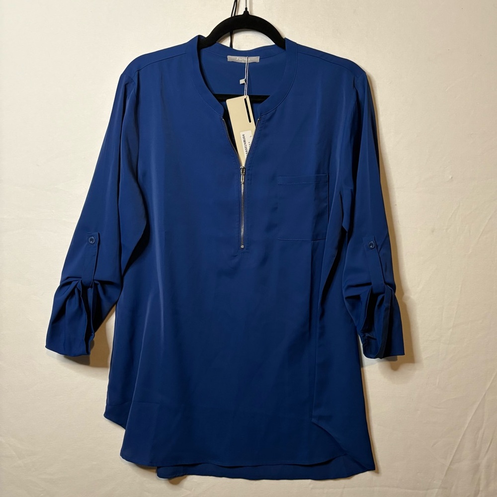 Furnax Royal Blue Zip Front Tunic Blouse